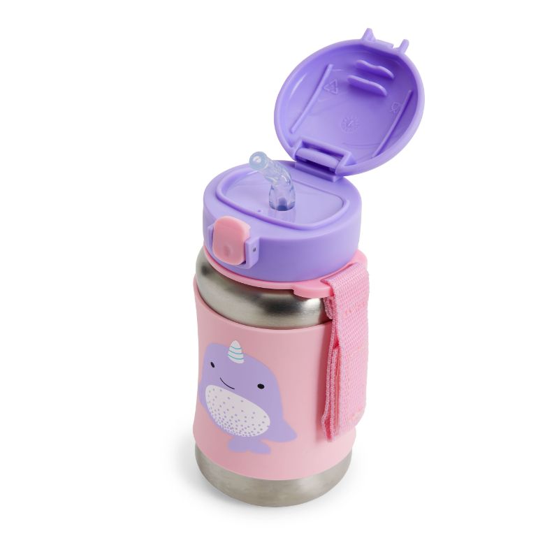 SkipHop Zoo Stainless Steel Straw Bottle - Narwhal - 350ml