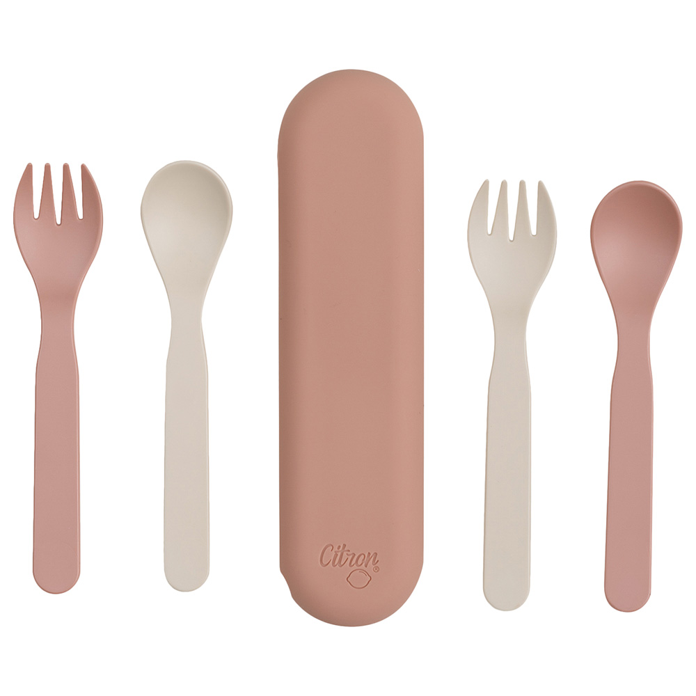 Citron PLA Cutlery and Case - Set of 2 - Pink/Ivory