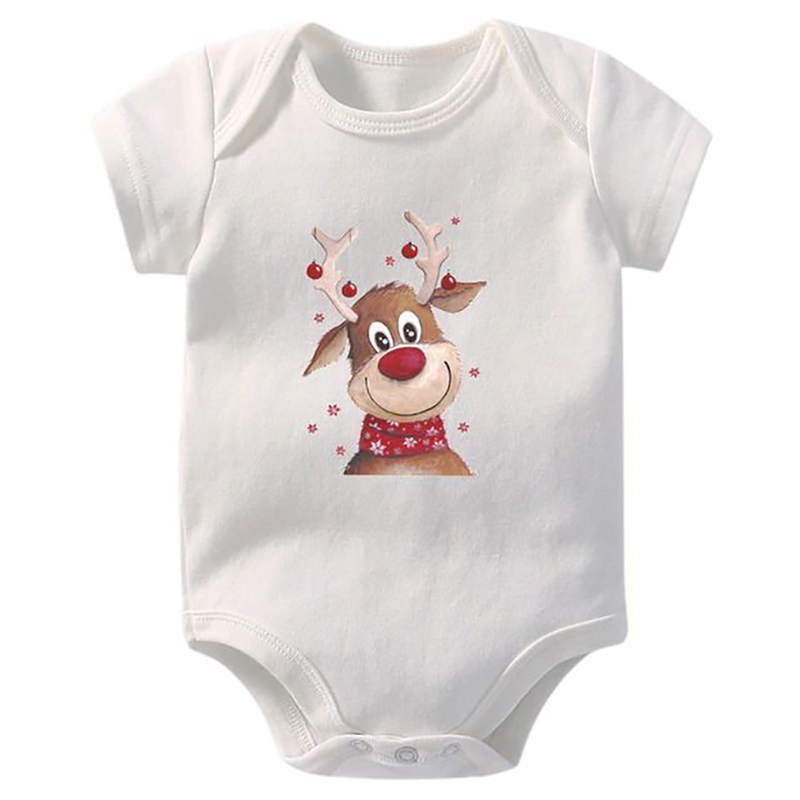 Matching Family Deer Print Christmas Romper - White