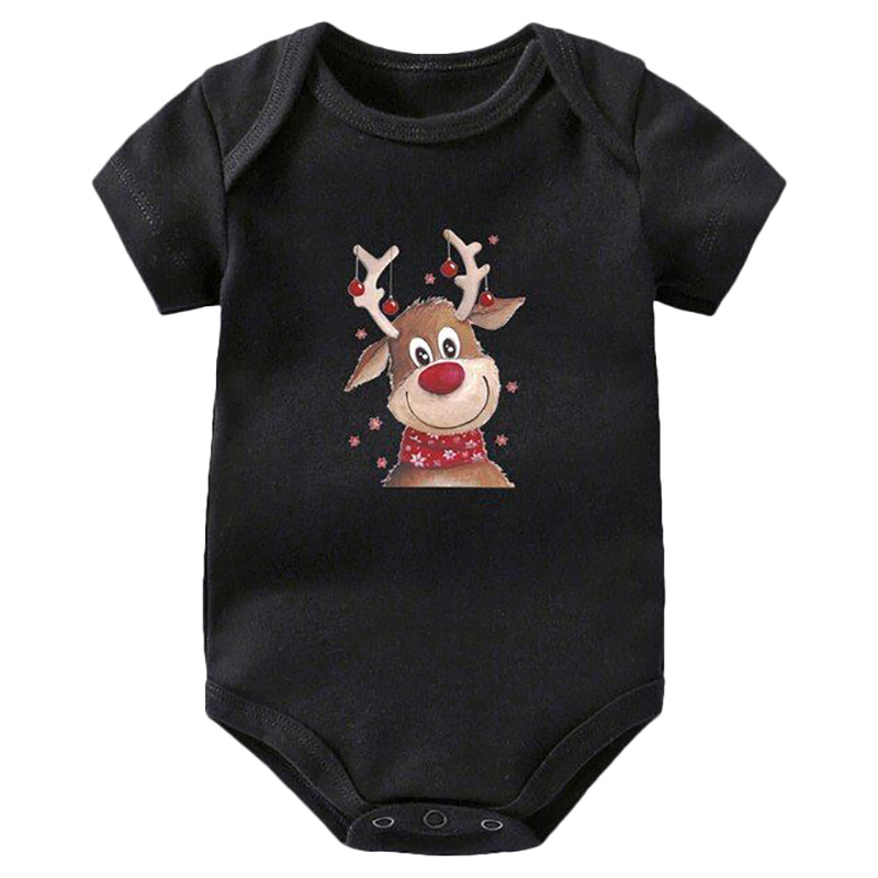 Matching Family Deer Print Christmas Romper - Black