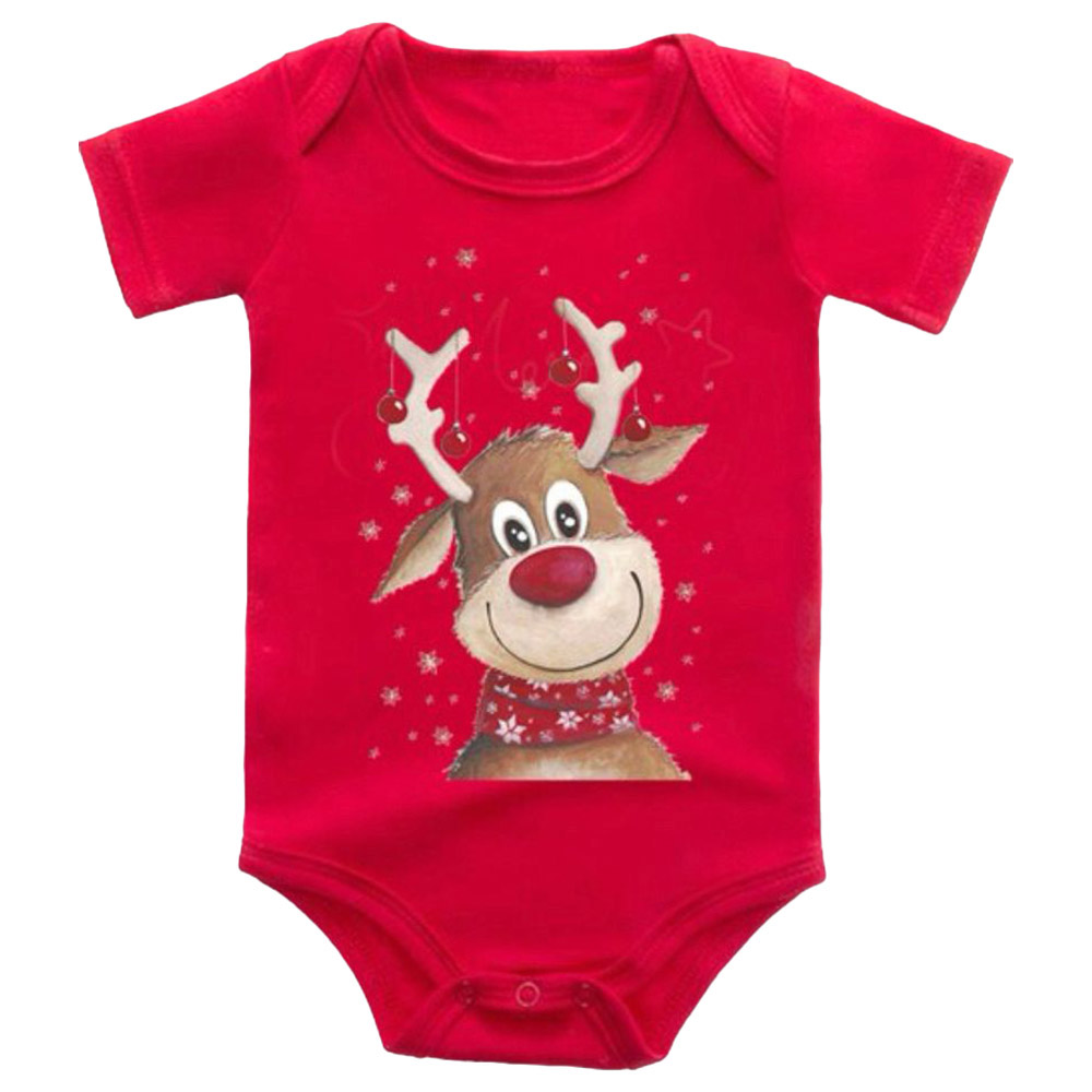 Matching Family Deer Print Christmas Romper - Red