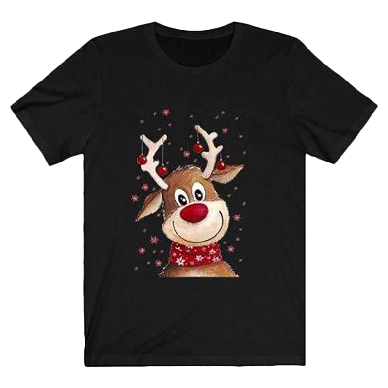 Matching Family Deer Print Christmas T-Shirts - Black