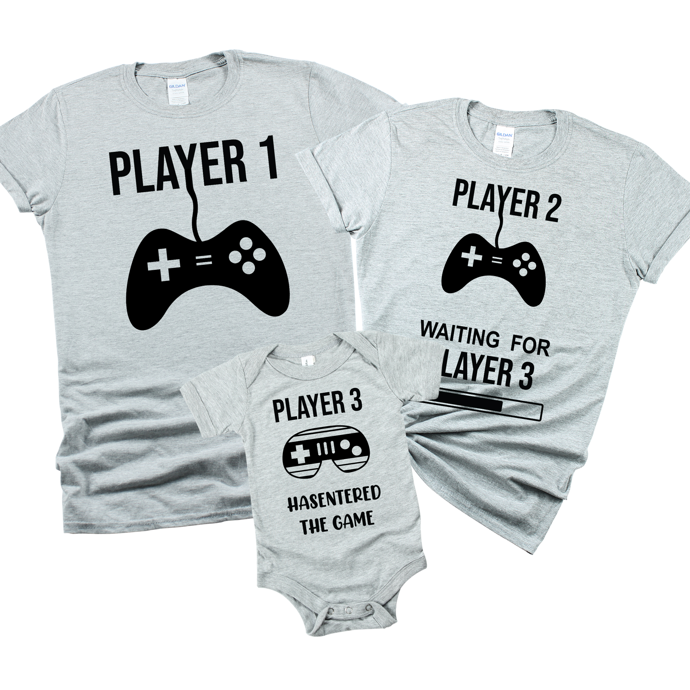 Matching Family Outfits - Daddy "Player 1" T-Shirt - Grey
