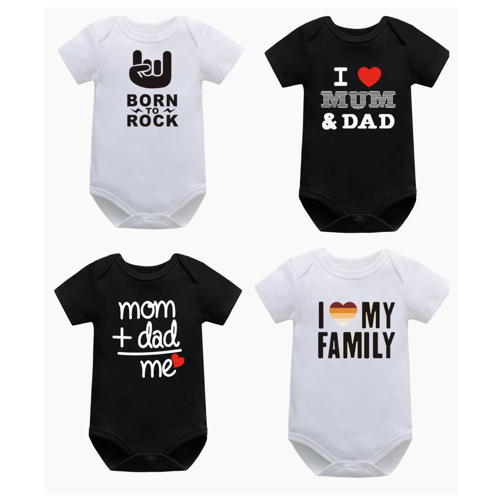 Matching Family Baby Bodysuit - White/Black - 4 Pcs