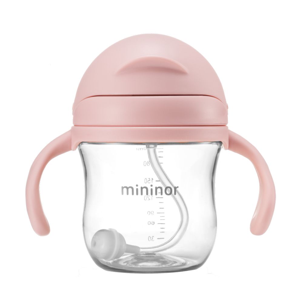 Mininor - Non-spill Trainer Straw Cup - , BPA and BPS Free Tritan, Weighted Straw, 6m + Rose - 220ml