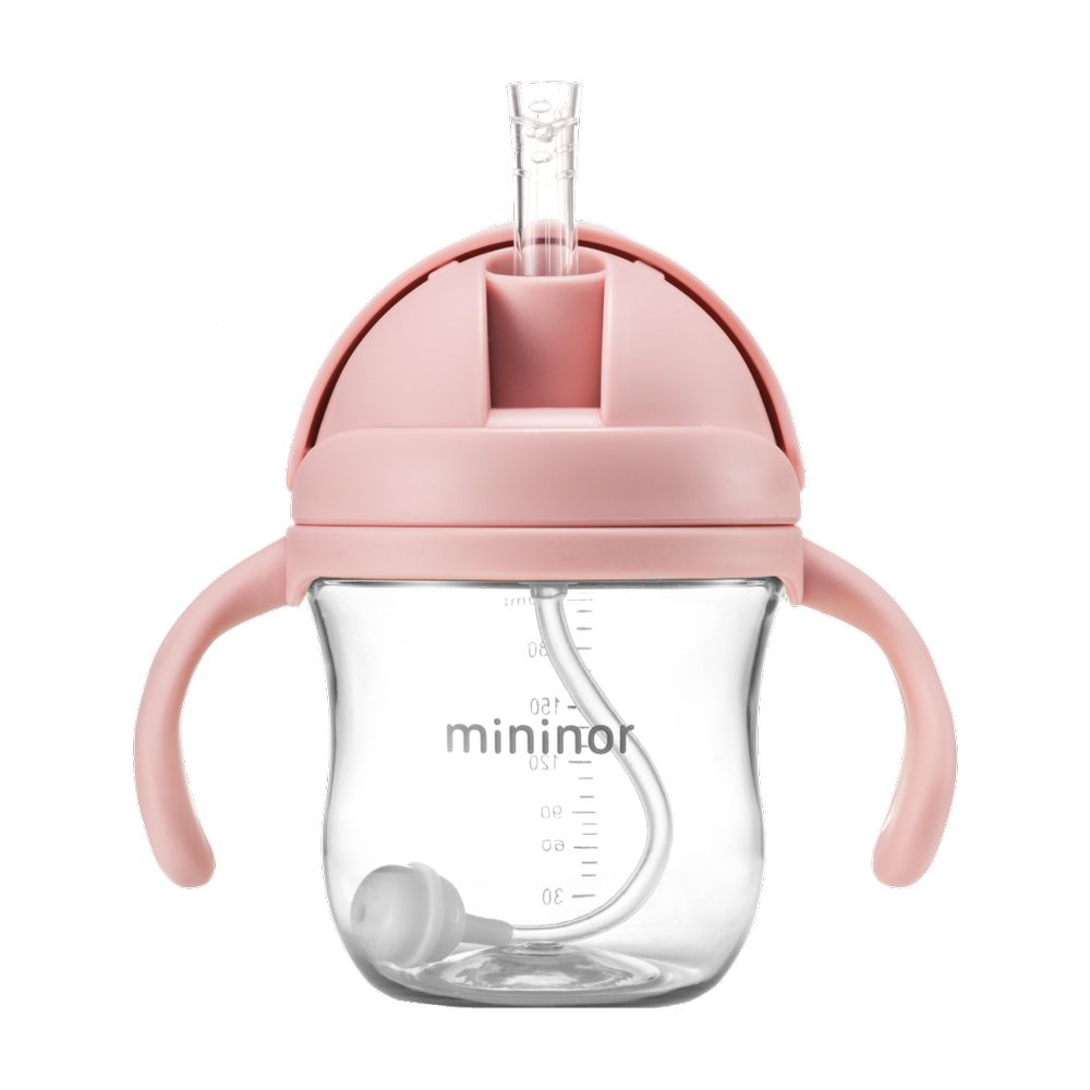 Mininor - Non-spill Trainer Straw Cup - , BPA and BPS Free Tritan, Weighted Straw, 6m + Rose - 220ml
