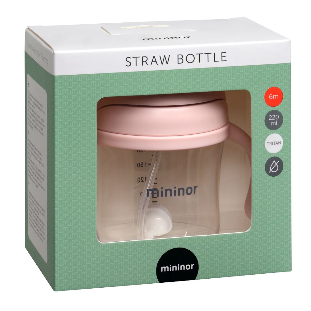 Mininor - Non-spill Trainer Straw Cup - , BPA and BPS Free Tritan, Weighted Straw, 6m + Rose - 220ml