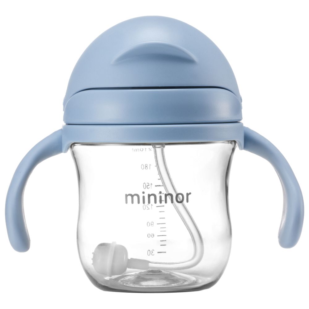 Mininor - Non-spill Trainer Straw Cup - , BPA and BPS Free Tritan, Weighted Straw, 6m + Nordic Sky Blue - 220ml