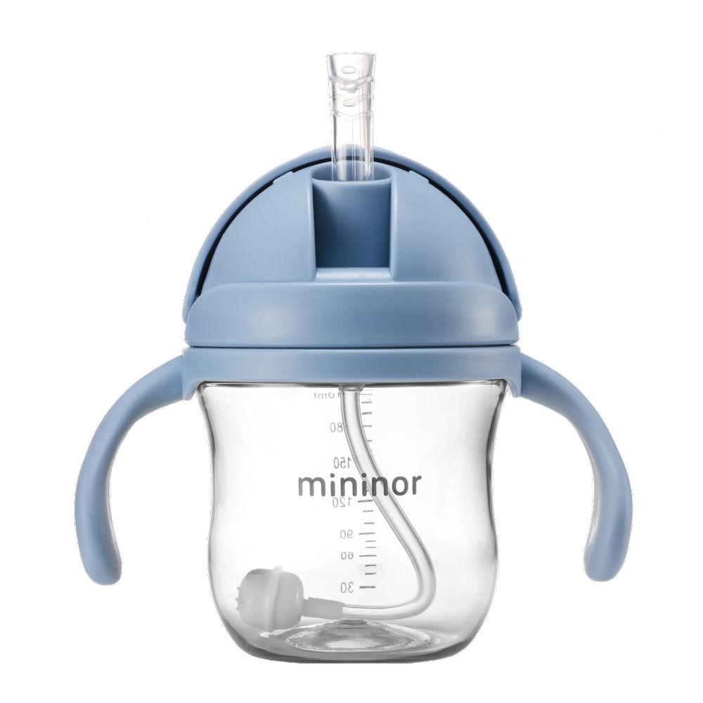 Mininor - Non-spill Trainer Straw Cup - , BPA and BPS Free Tritan, Weighted Straw, 6m + Nordic Sky Blue - 220ml