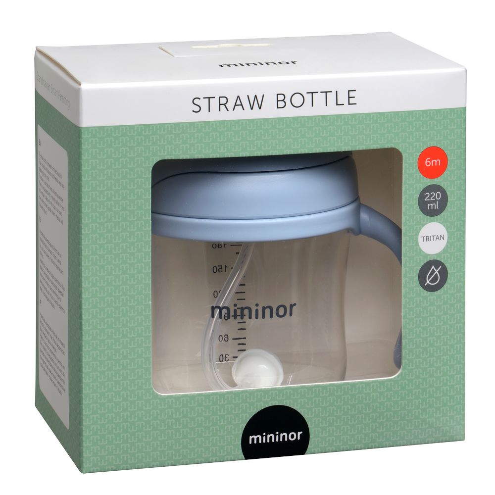 Mininor - Non-spill Trainer Straw Cup - , BPA and BPS Free Tritan, Weighted Straw, 6m + Nordic Sky Blue - 220ml