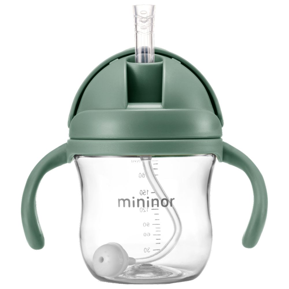 Mininor - Non-spill Trainer Straw Cup - , BPA and BPS Free Tritan, Weighted Straw, 6m + Willow Green - 220ml