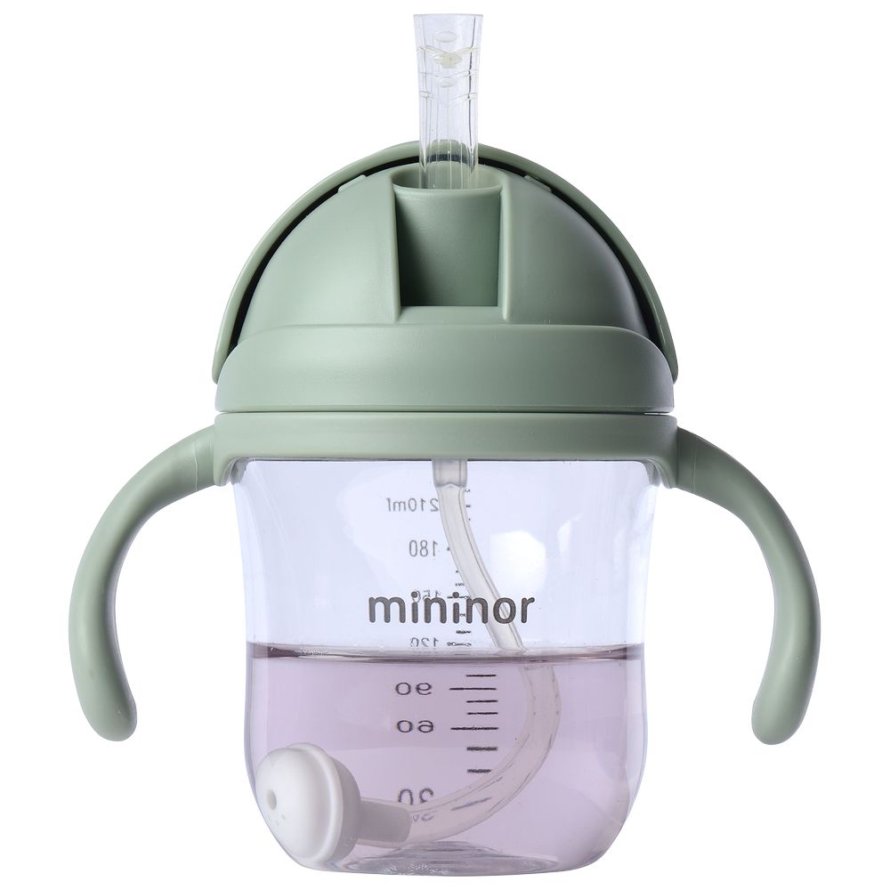 Mininor - Non-spill Trainer Straw Cup - , BPA and BPS Free Tritan, Weighted Straw, 6m + Willow Green - 220ml
