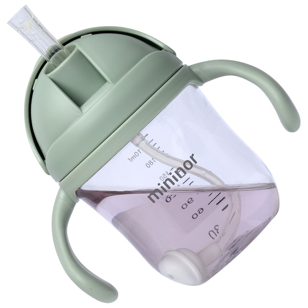 Mininor - Non-spill Trainer Straw Cup - , BPA and BPS Free Tritan, Weighted Straw, 6m + Willow Green - 220ml
