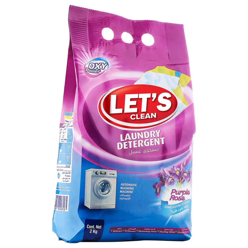 Let's Clean - Detergent Powder For Automatic Machine - 2Kg - Purple Rose