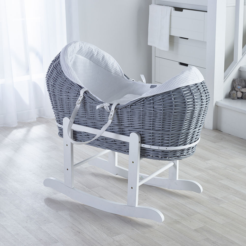 Kinder Valley White Waffle Grey Pod Moses Basket