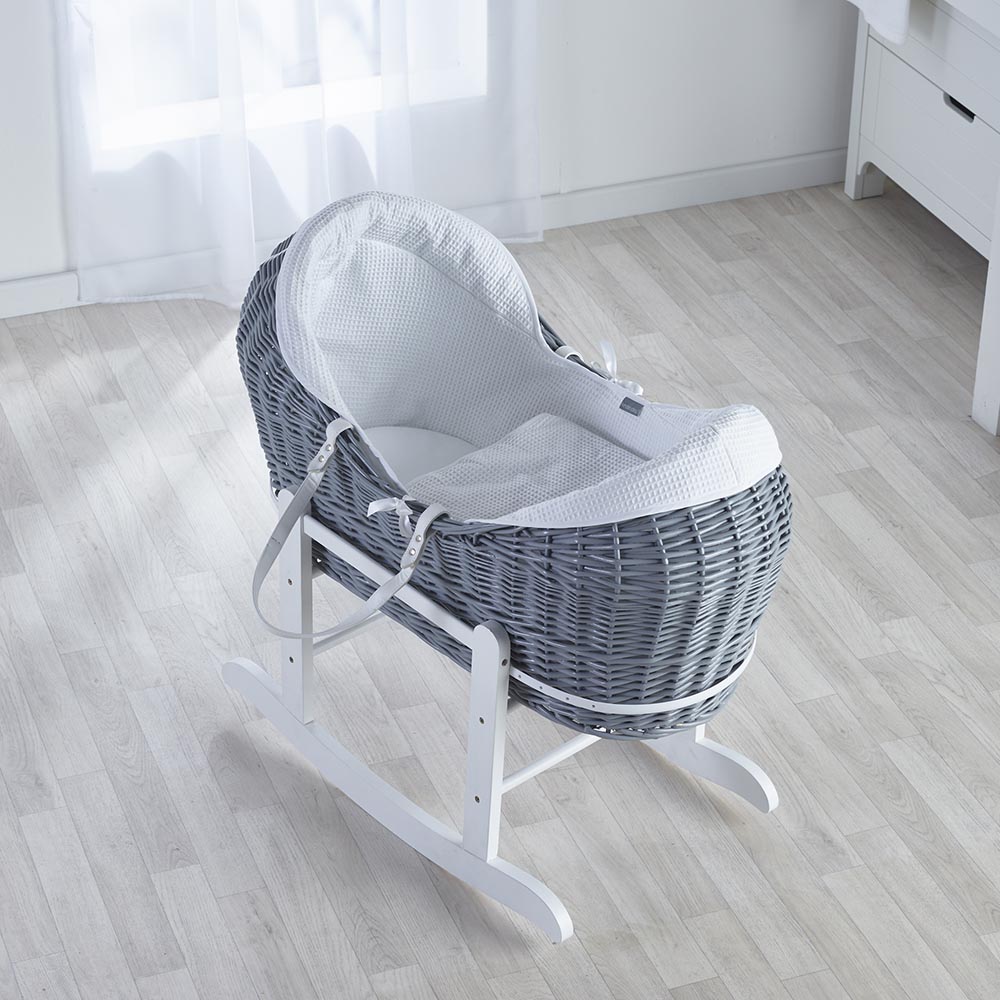 Kinder Valley White Waffle Grey Pod Moses Basket