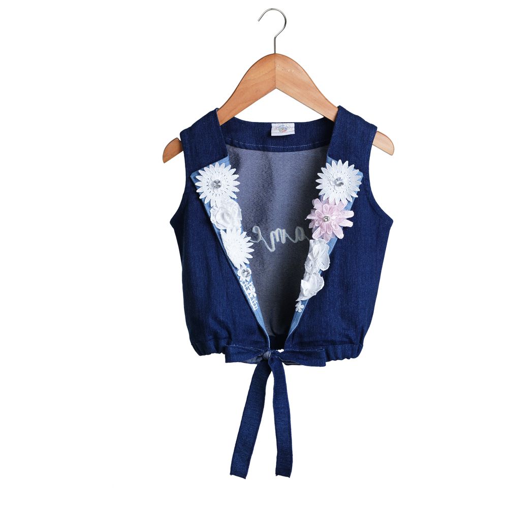 Mi Dulce An'ya Customized Sleeveless Lace Jacket for Girls - Denim