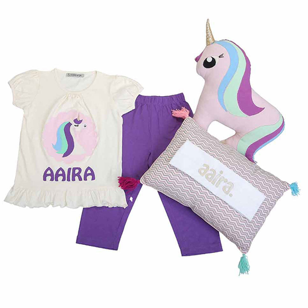 Mi Dulce An'ya Girls' Unicorn Customized Pyjama & Cushion Set
