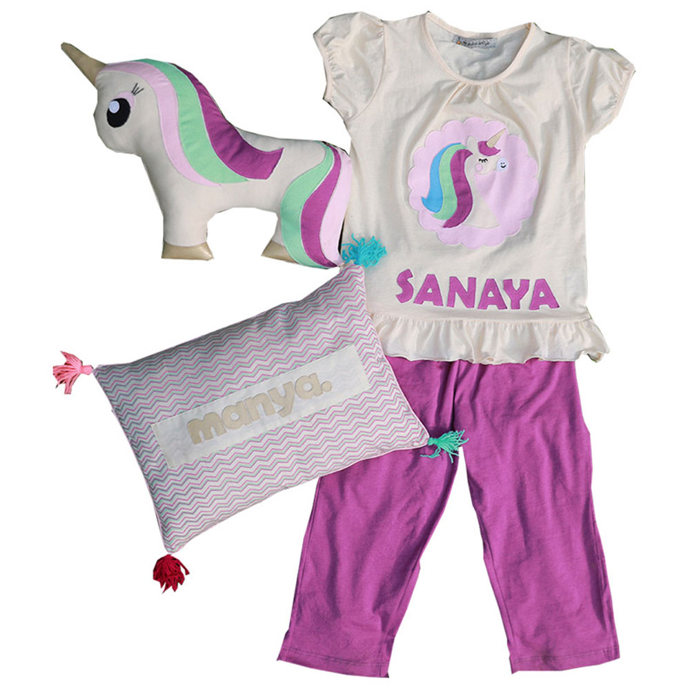 Mi Dulce An'ya Girls' Unicorn Customized Pyjama & Cushion Set