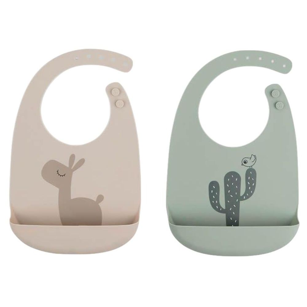 Done By Deer - Silicone Bib Lalee - Pack Of 2 - Sand/Green