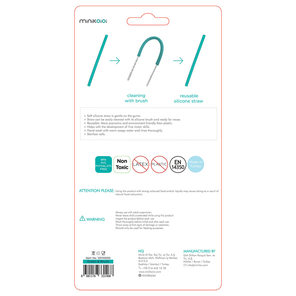 Minikoioi - Flexi Straws - 3pcs & Brush - Mineral Blue