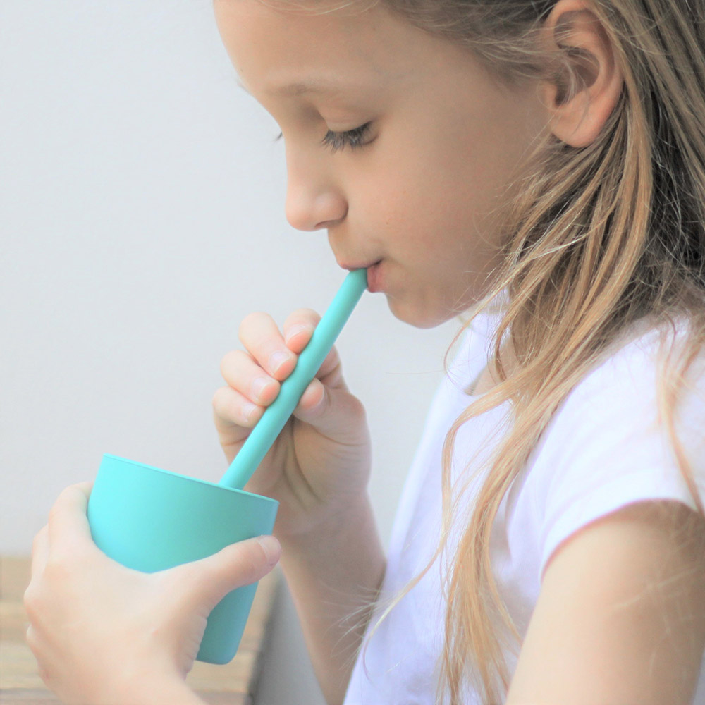 Minikoioi - Flexi Straws - 3pcs & Brush - Mineral Blue