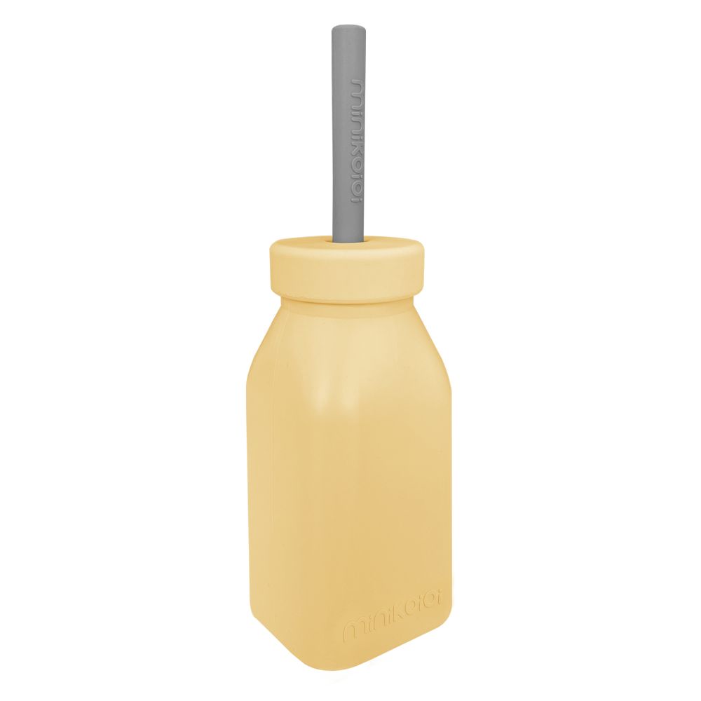 Minikoioi - Bottle & Straw - Mellow YellowithPowder Grey