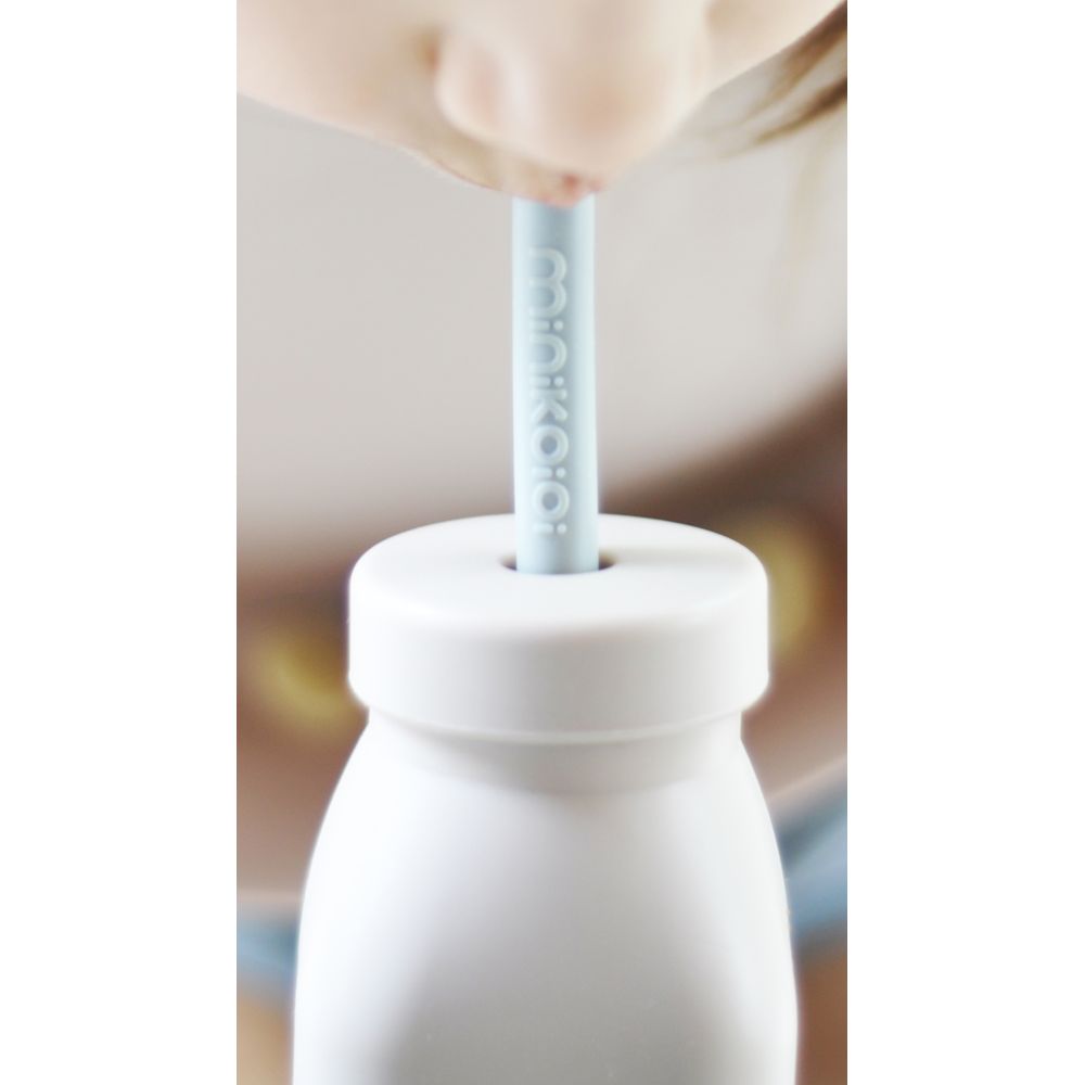 Minikoioi - Bottle & Straw - Mellow YellowithPowder Grey