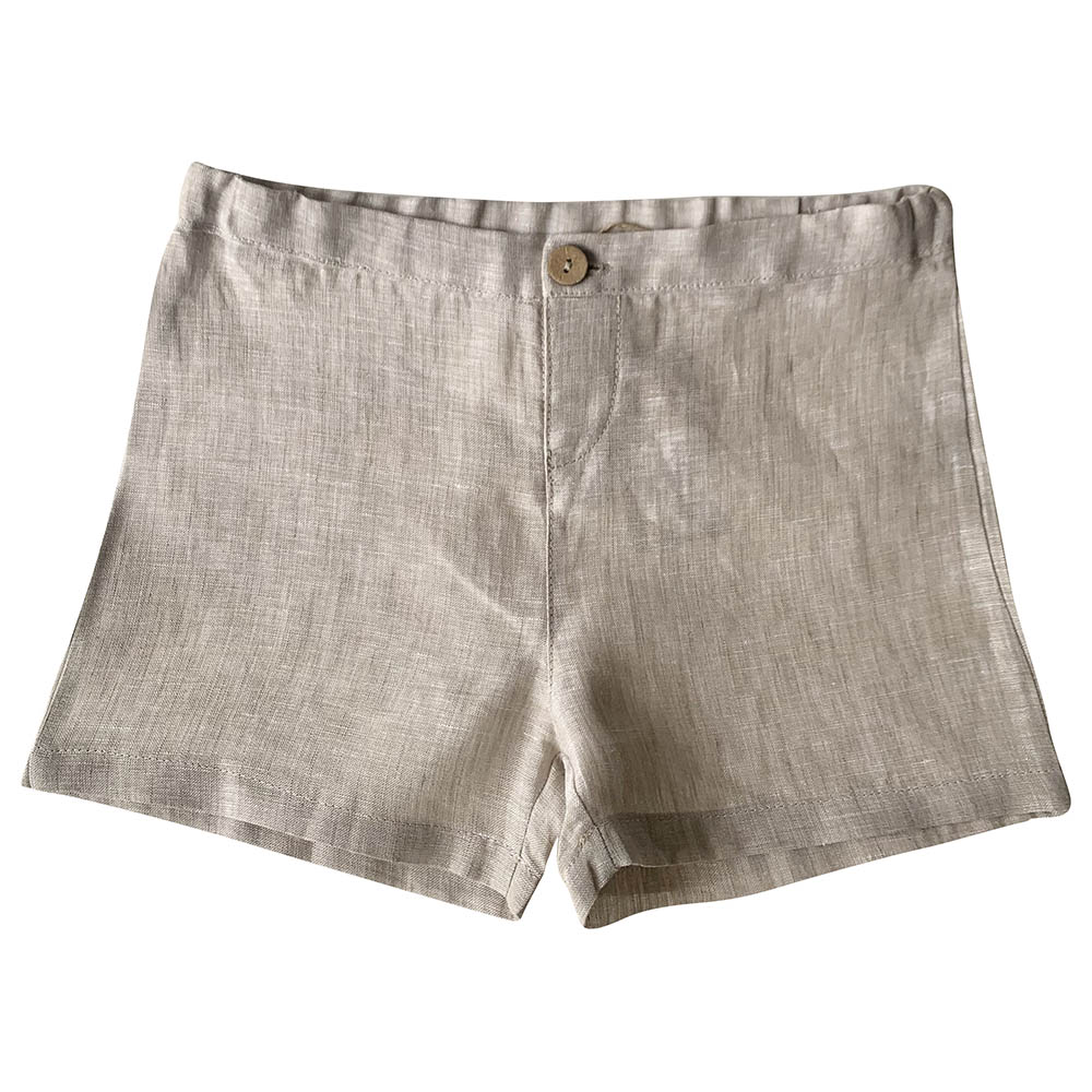Minimou Kids Boy Linen Short and Coconut Buttons - Beige