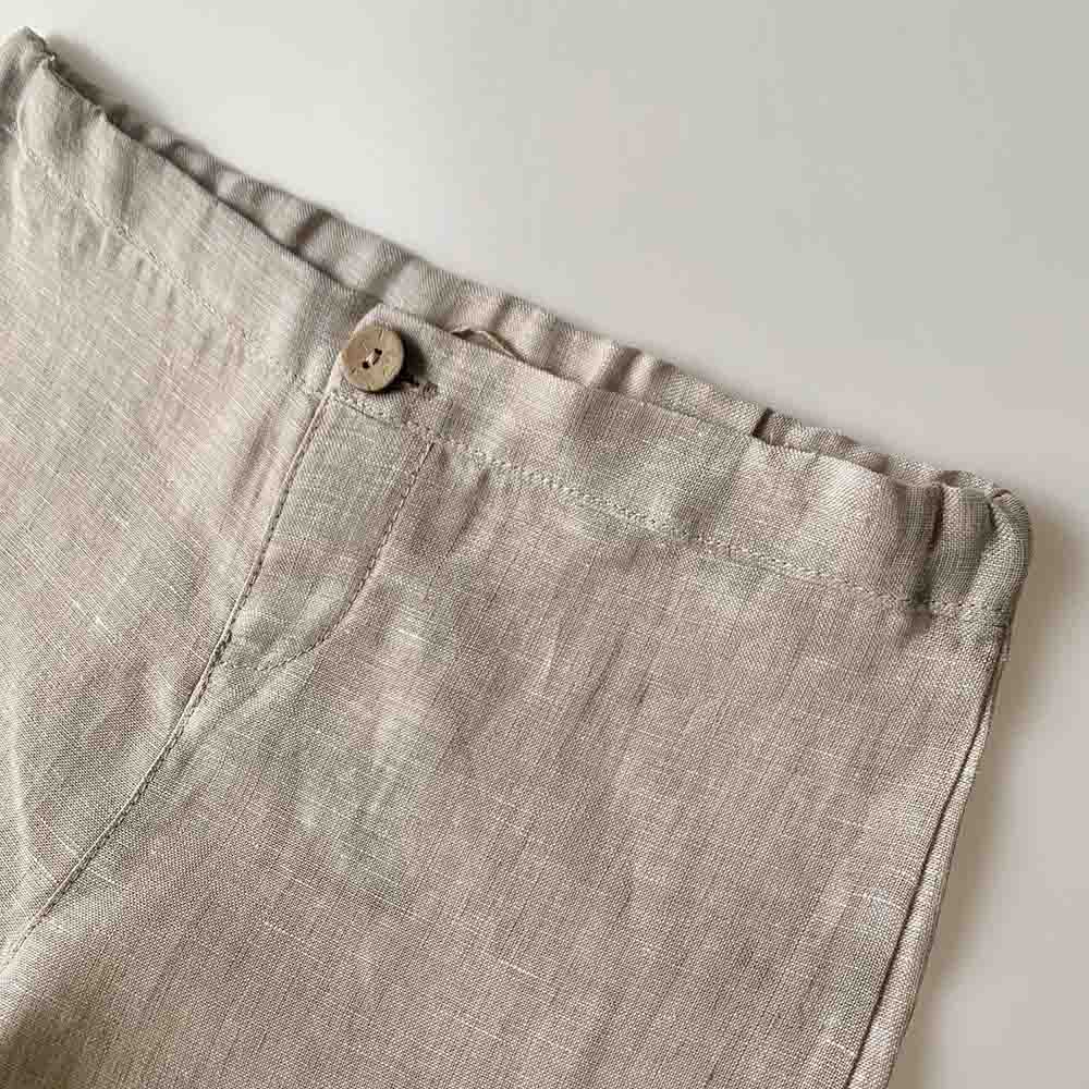 Minimou Kids Boy Linen Short and Coconut Buttons - Beige