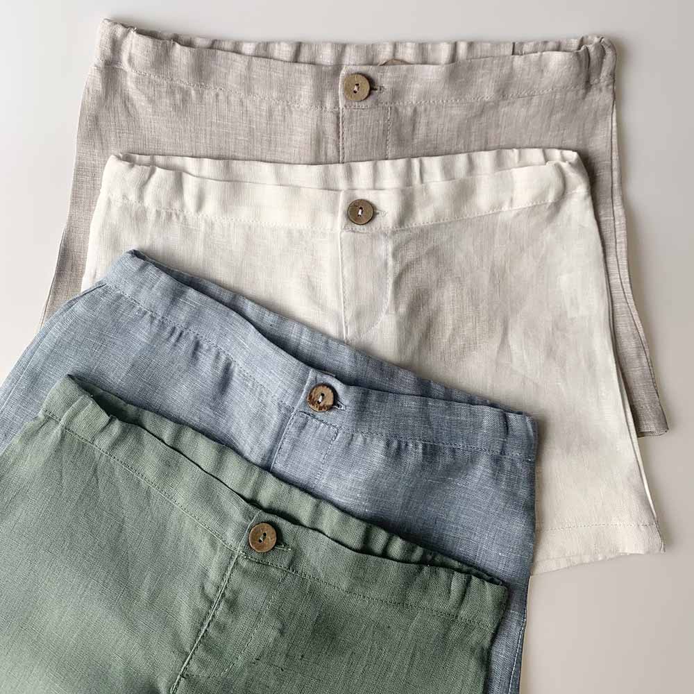 Minimou Kids Boy Linen Short and Coconut Buttons - Beige