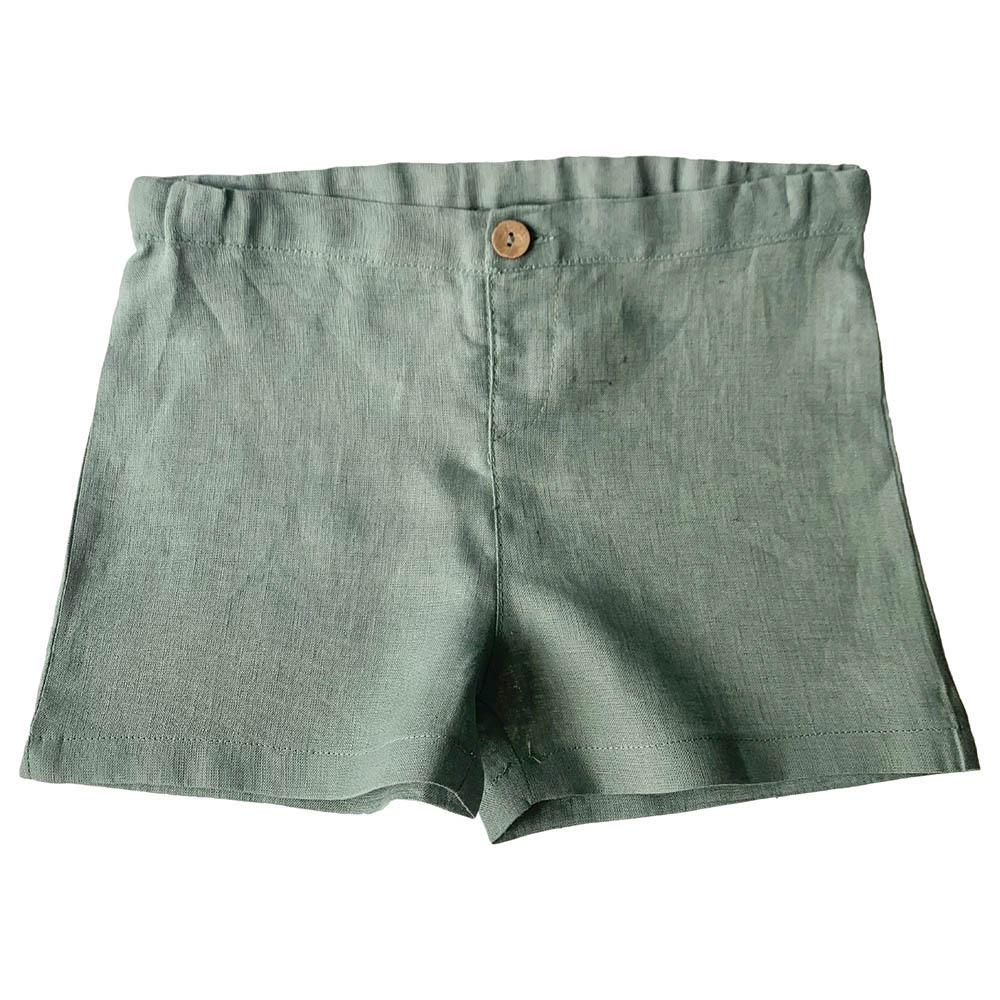 Minimou Kids Boy Linen Short and Coconut Buttons - Green