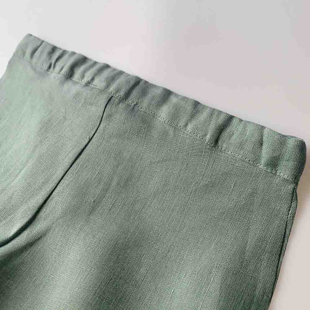 Minimou Kids Boy Linen Short and Coconut Buttons - Green