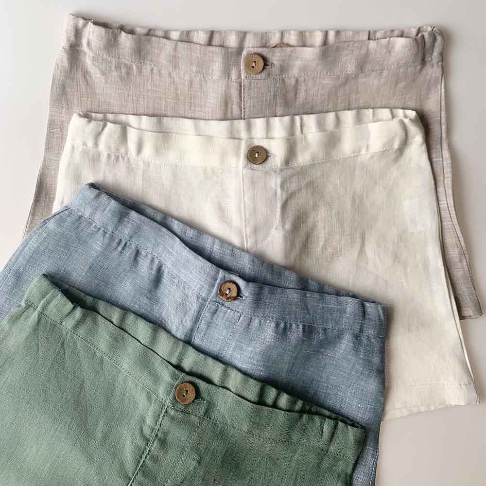 Minimou Kids Boy Linen Short and Coconut Buttons - Green