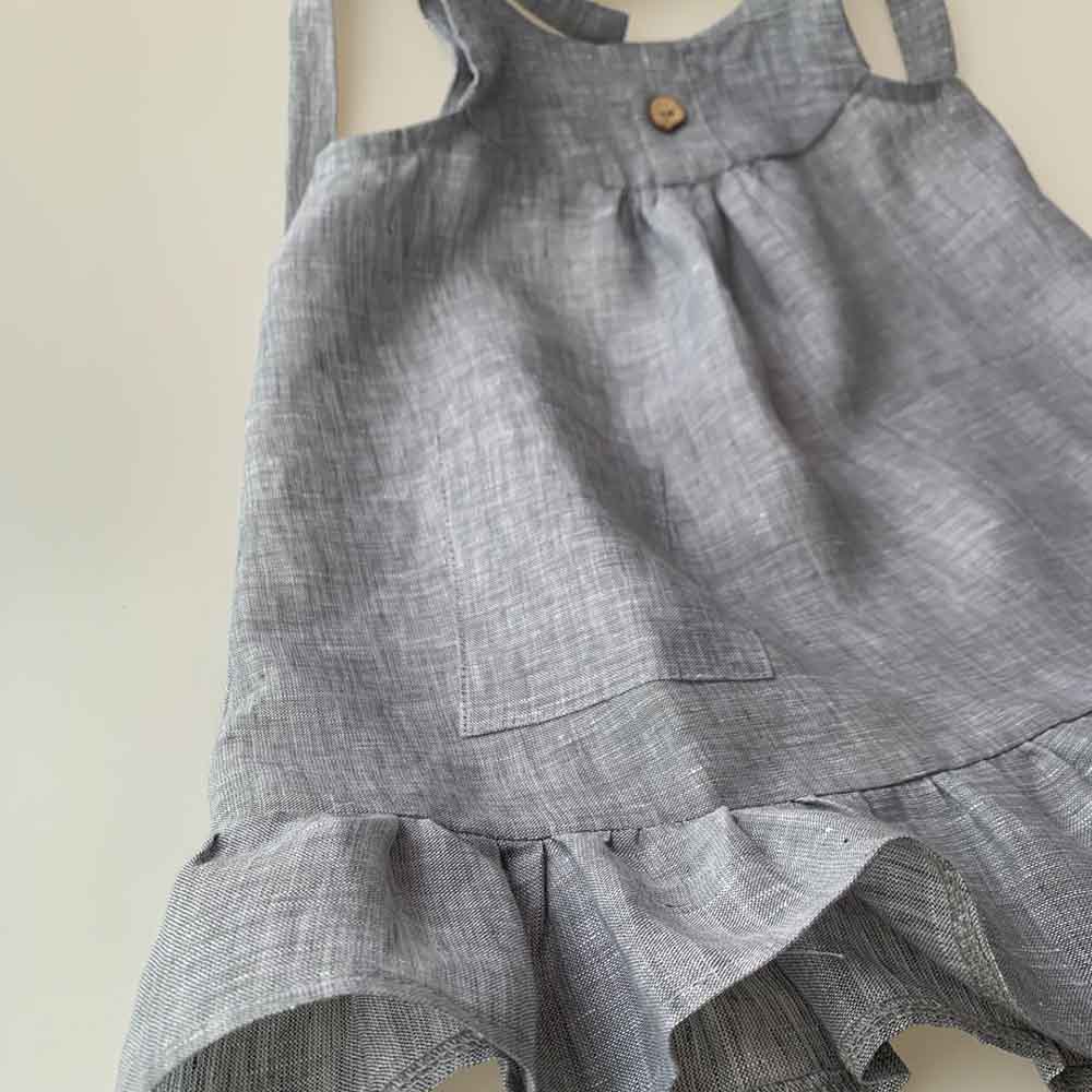 Minimou Kids Linen Dress - Indigo
