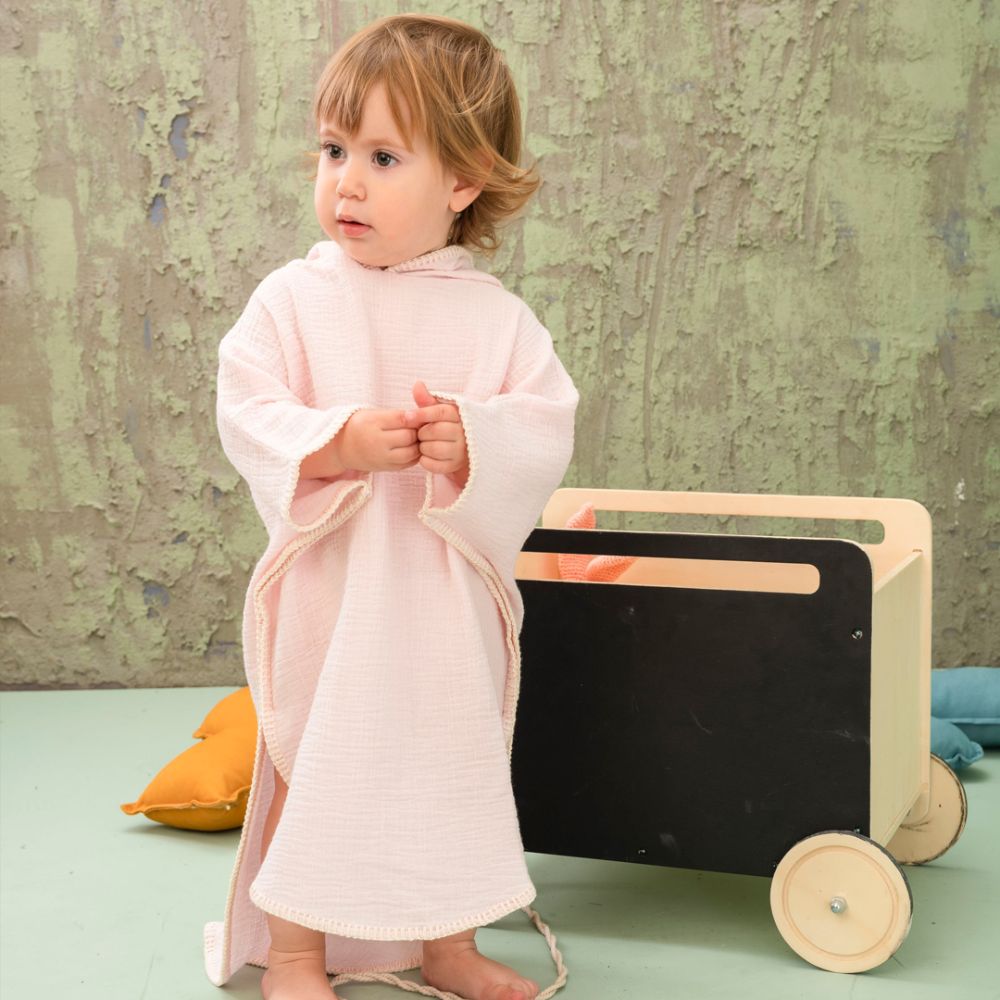Minimou Kids Cotton Muslin Beach Poncho - Pink