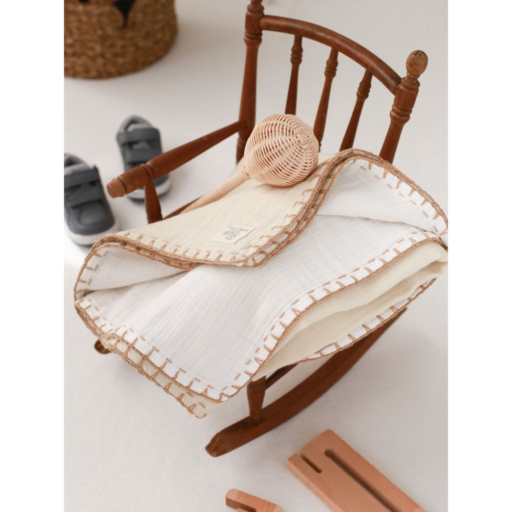 Minimou Kids - Double Face Blanket - Beige & White