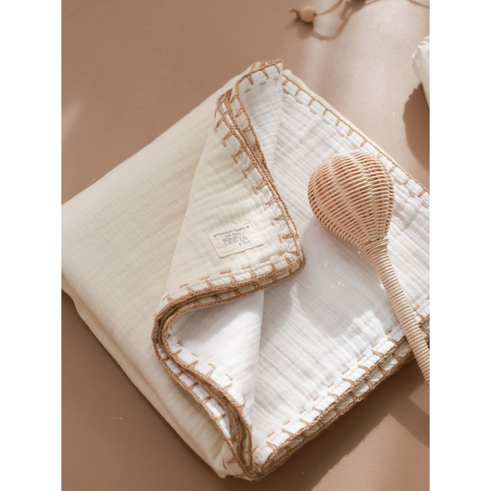 Minimou Kids - Double Face Blanket - Beige & White