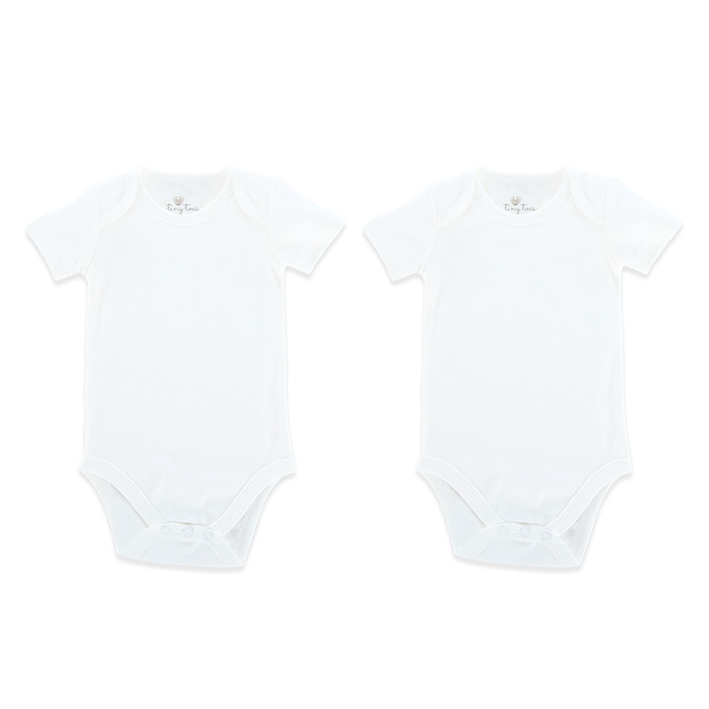 Tiny Toes - 100% Cotton Pack of 2 Short Sleeve Bodysuit - White