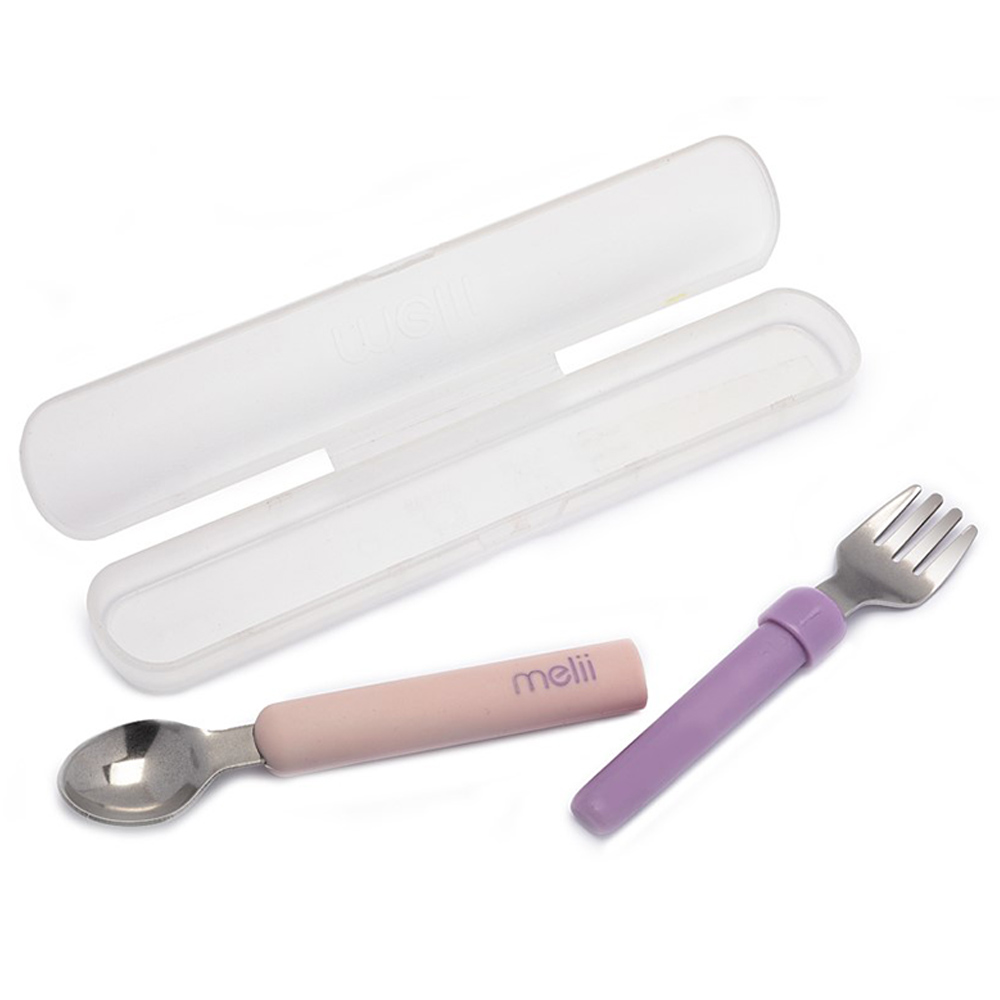 Melii Detachable Spoon & Fork with Carrying Case - Pink/Purple