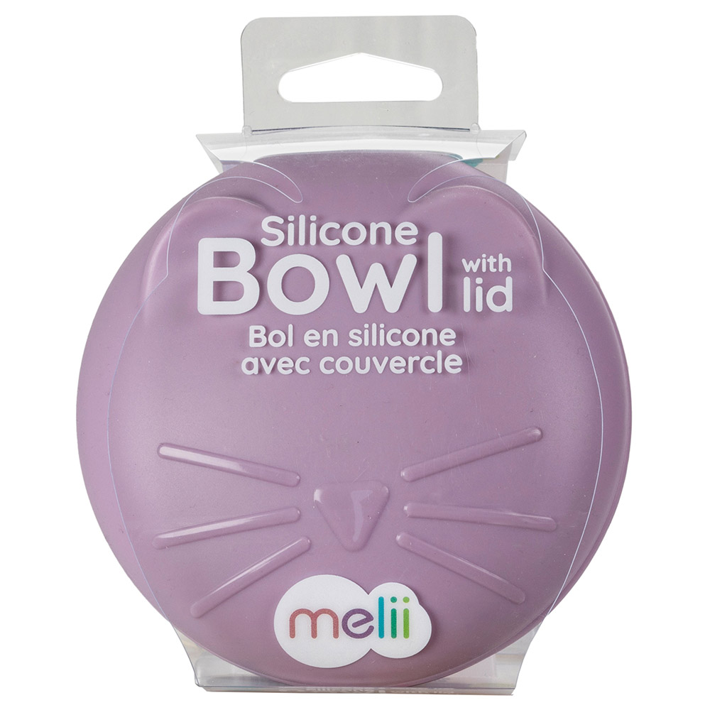 Melii Silicone Bowl with Lid - Cat - 350ml - Purple