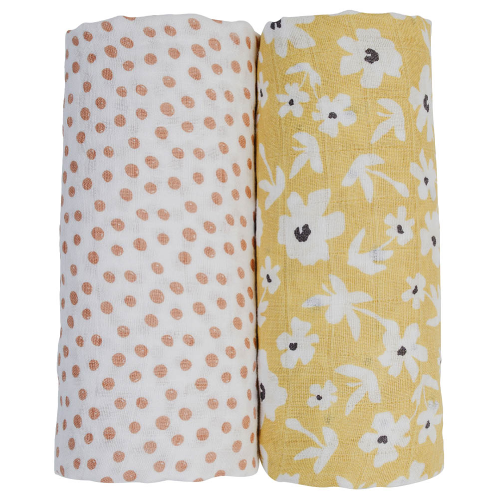 Lulujo - Pack of 2 Cotton Swaddles - Wildflowers & Dots