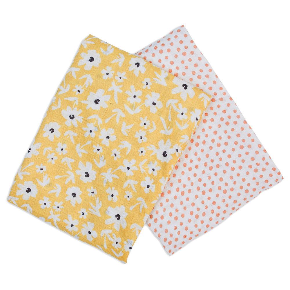 Lulujo - Pack of 2 Cotton Swaddles - Wildflowers & Dots