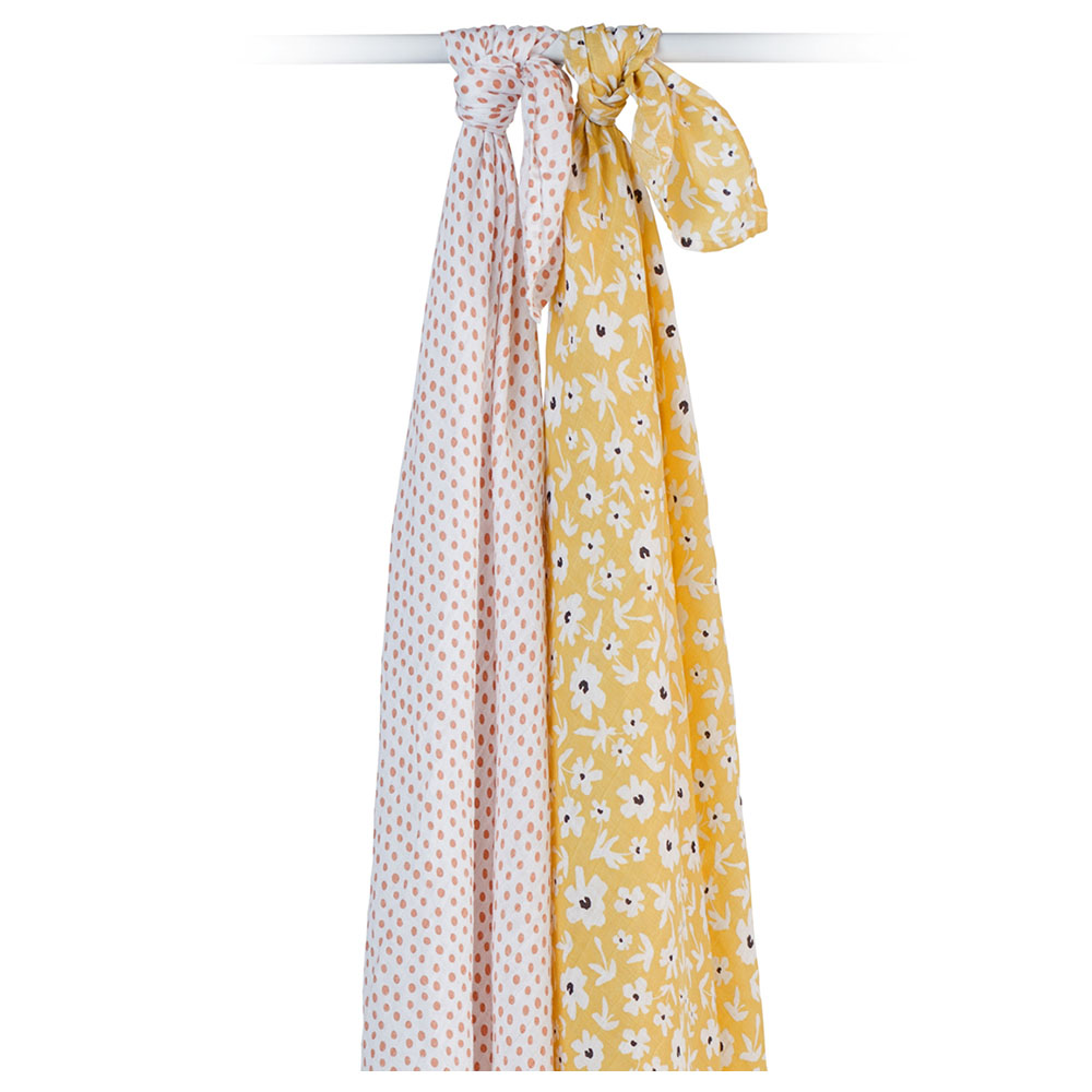 Lulujo - Pack of 2 Cotton Swaddles - Wildflowers & Dots