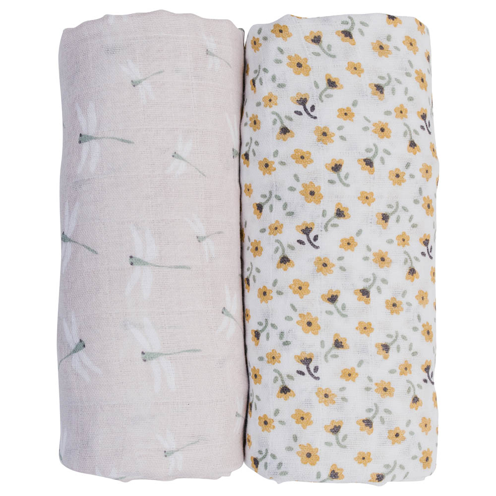 Lulujo - Pack of 2 Cotton Swaddles Vintage Floral/Dragonfly