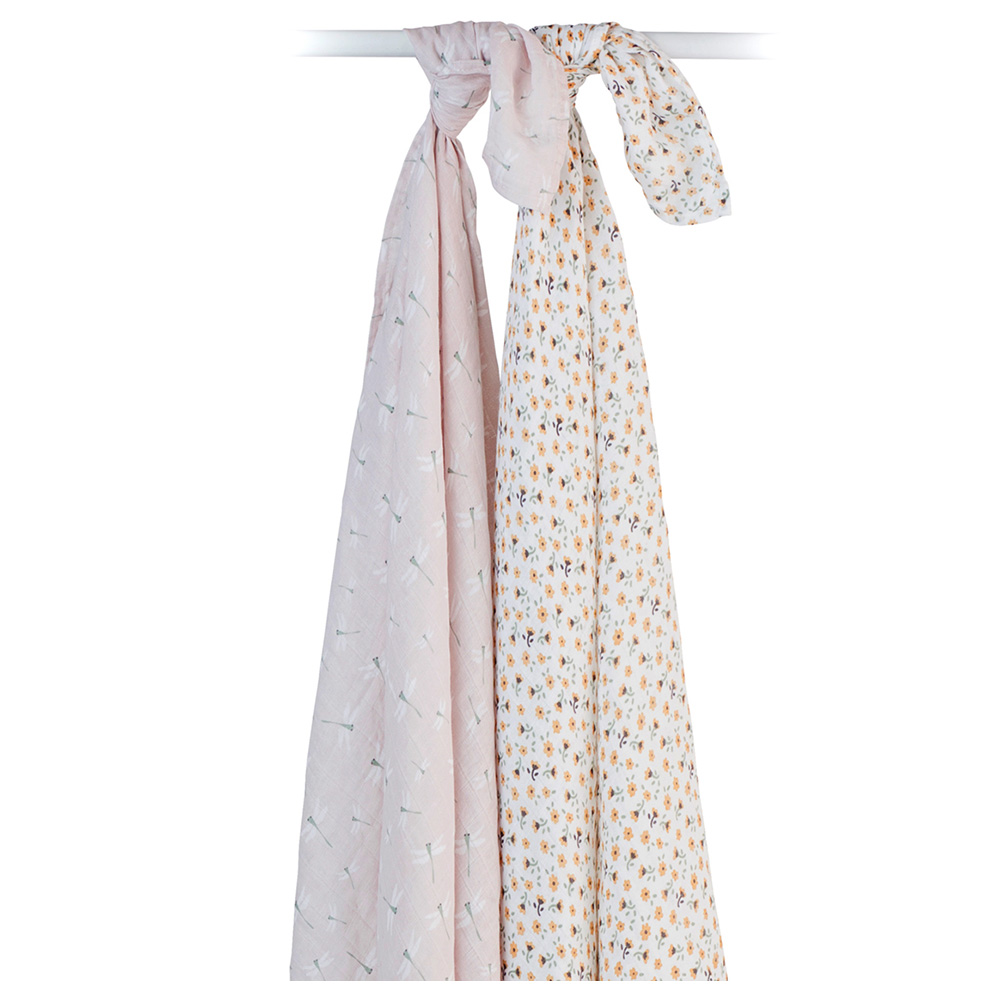 Lulujo - Pack of 2 Cotton Swaddles Vintage Floral/Dragonfly