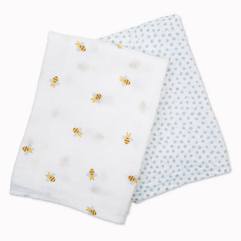 Lulujo - 2pc-Set - Cotton Swaddles - Bees & Dots