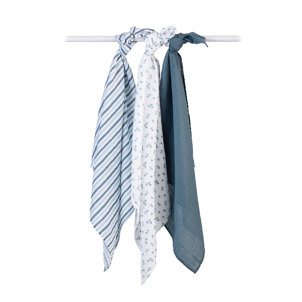 Lulujo - 3pc-Set - Mini Muslin Cloths - Blueberries