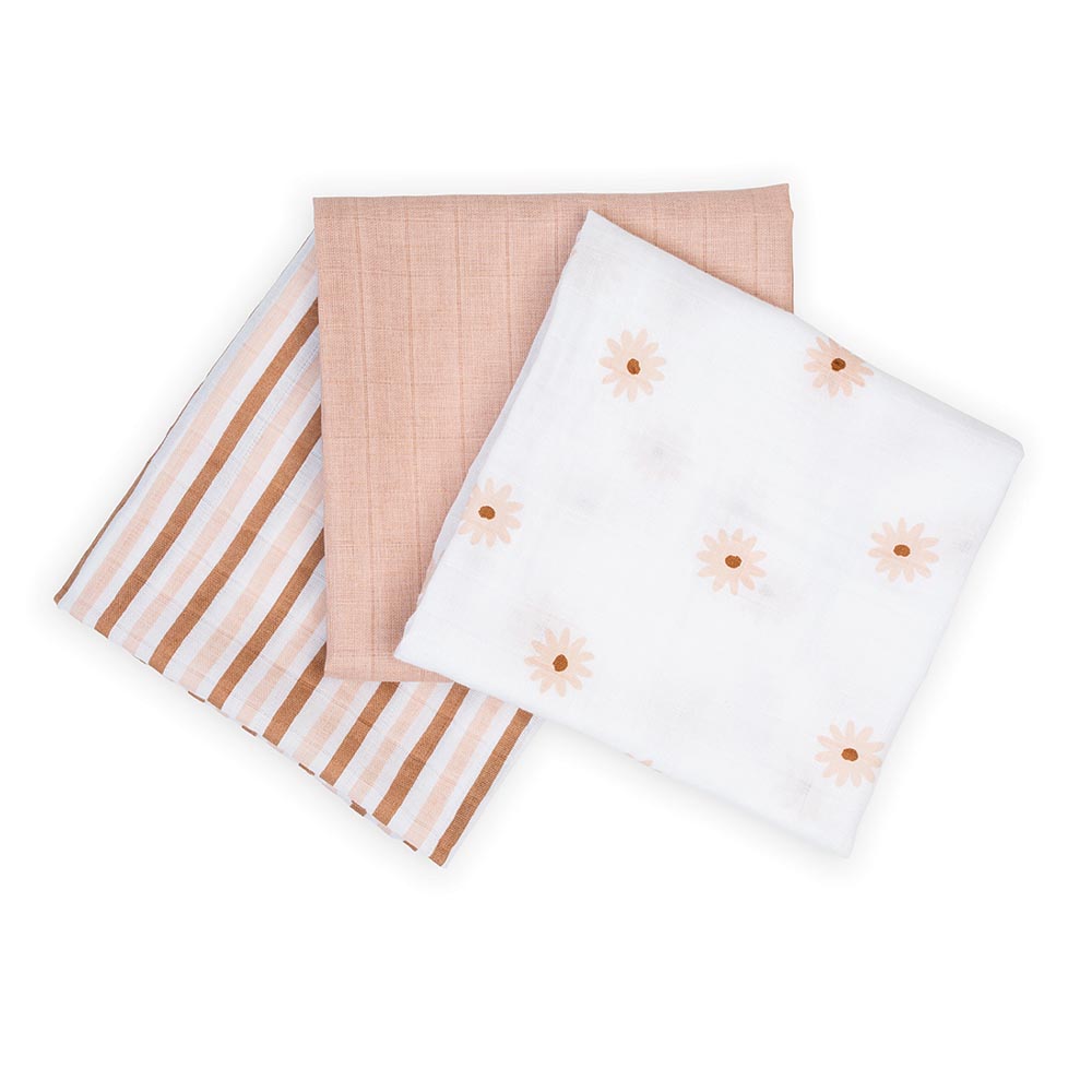 Lulujo - 3pc-Set - Mini Muslin Cloths - Daisies