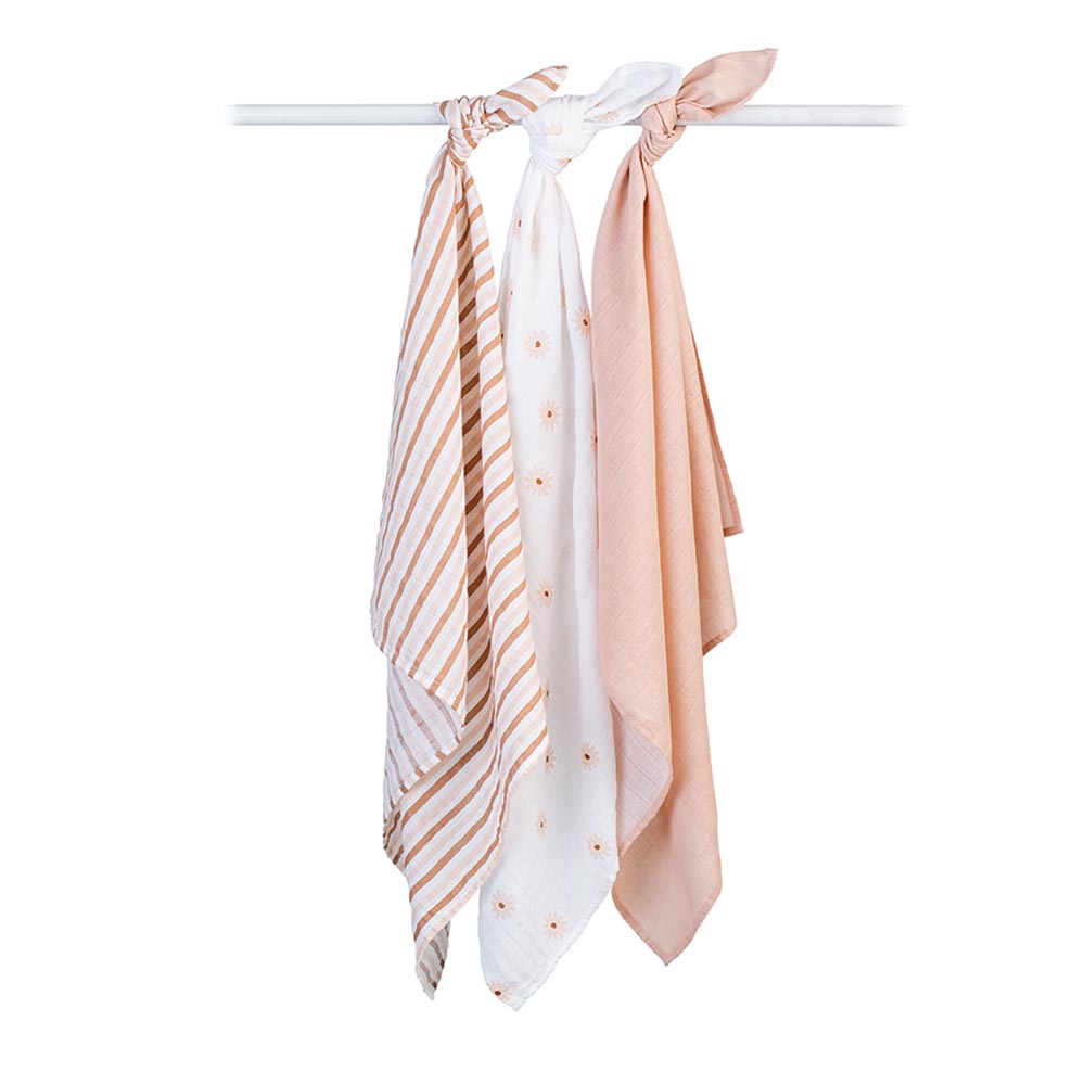 Lulujo - 3pc-Set - Mini Muslin Cloths - Daisies